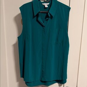 Athleta Teal-Green Sleeveless Button-Front Blouse